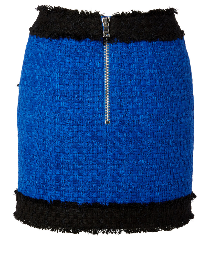 Frayed Tweed Mini Skirt With Buttons