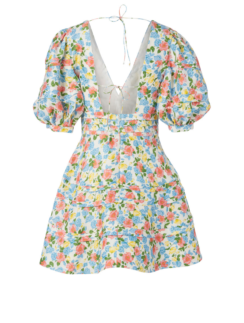 Avian Linen And Silk Mini Dress Floral Print