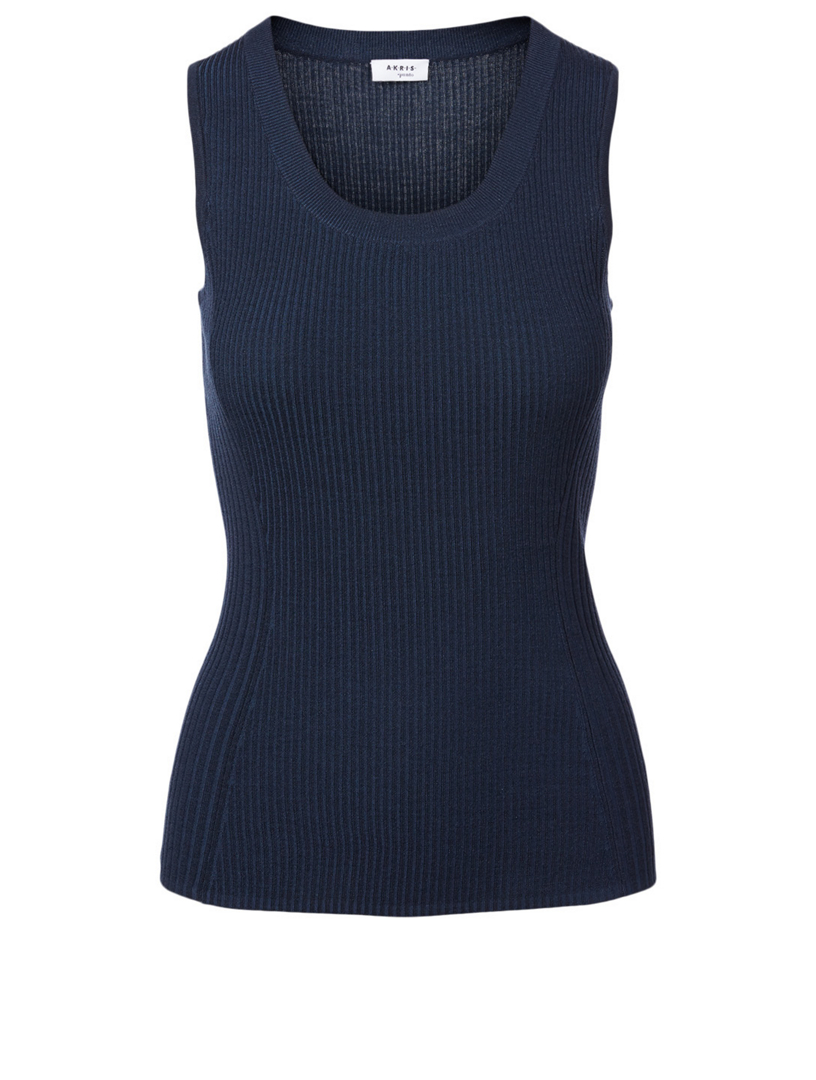 Wool Ribbed Knit Sleeveless Top