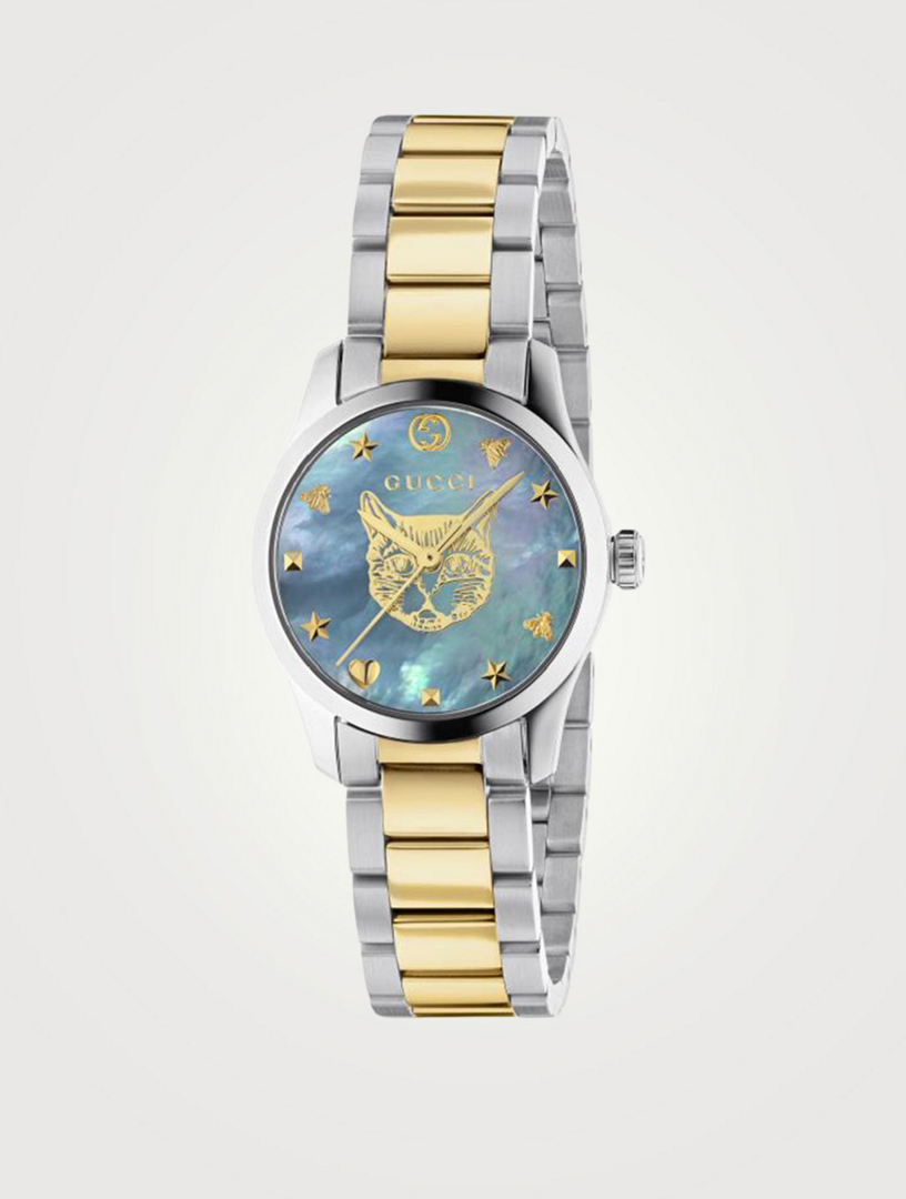 GUCCI G Timeless Feline Head Two Tone Stainless Steel Bracelet Watch Holt Renfrew