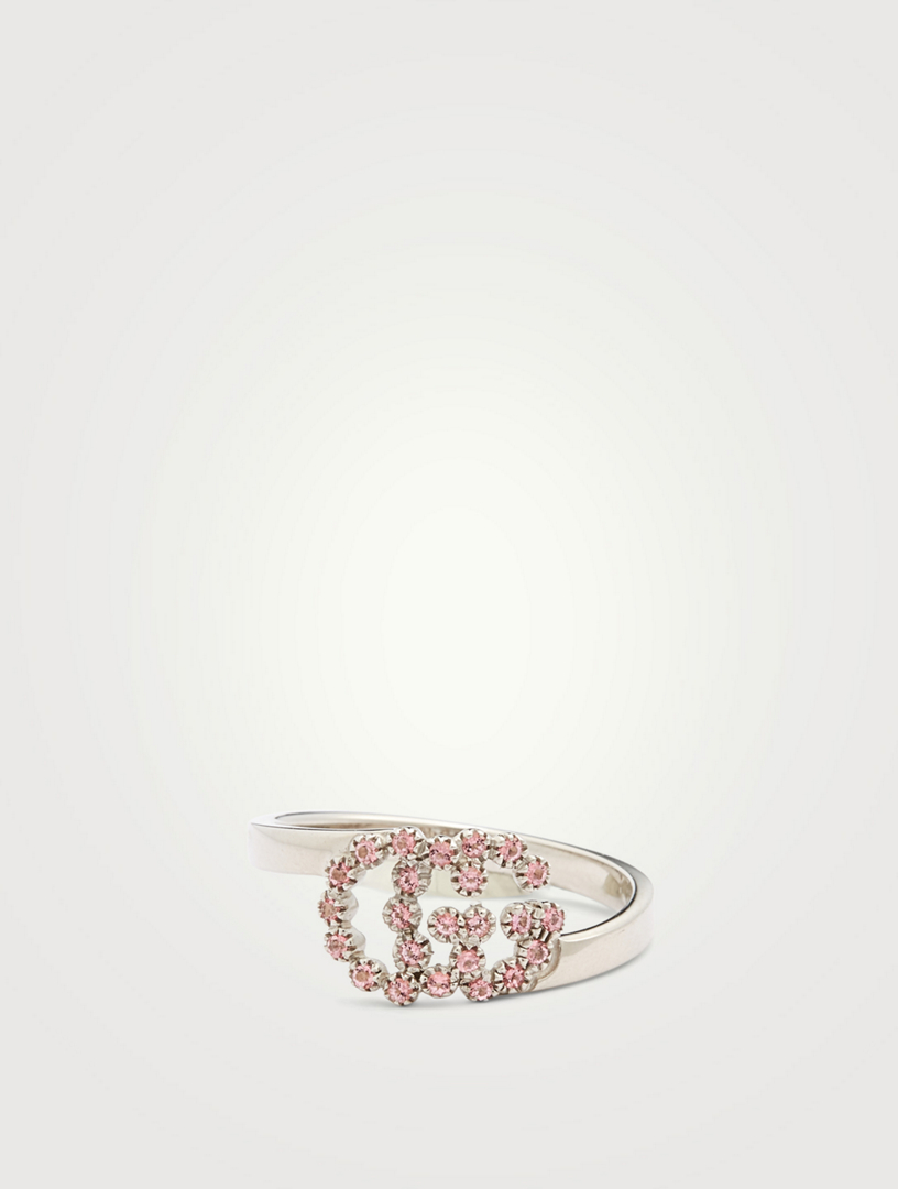 GG Running 18K White Gold Ring With Pink Topaz