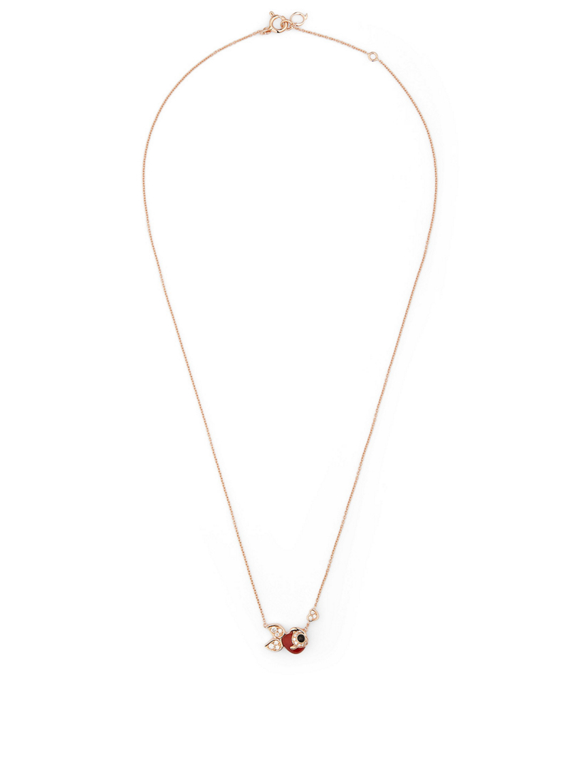 Petite Qin Qin Necklace With Diamonds, Onyx And Red Agate