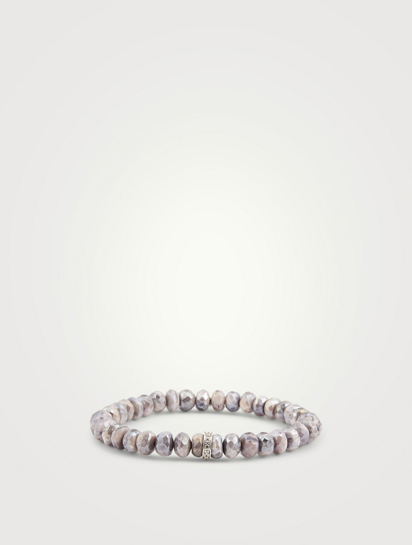 Beaded Bracelet With 14K White Gold Diamond Rondelle Charm