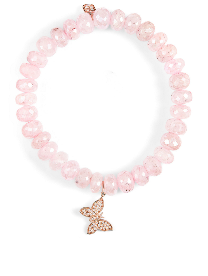 Beaded Bracelet With 14K Rose Gold Diamond Butterfly Charm