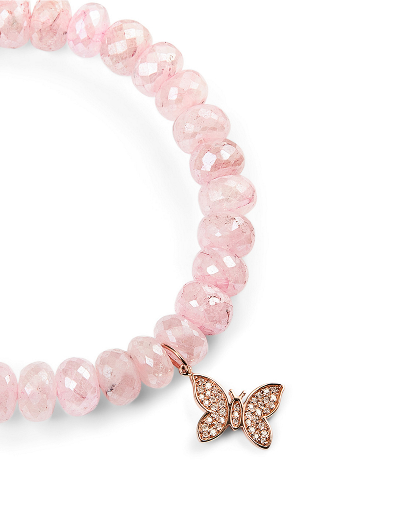 Beaded Bracelet With 14K Rose Gold Diamond Butterfly Charm