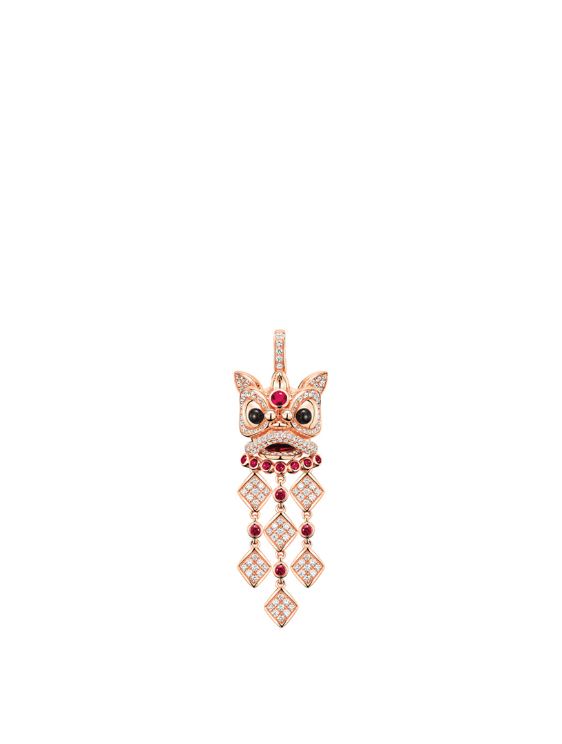 Medium Xi Xi 18K Rose Gold Pendant With Diamonds, Rubies And Onyx