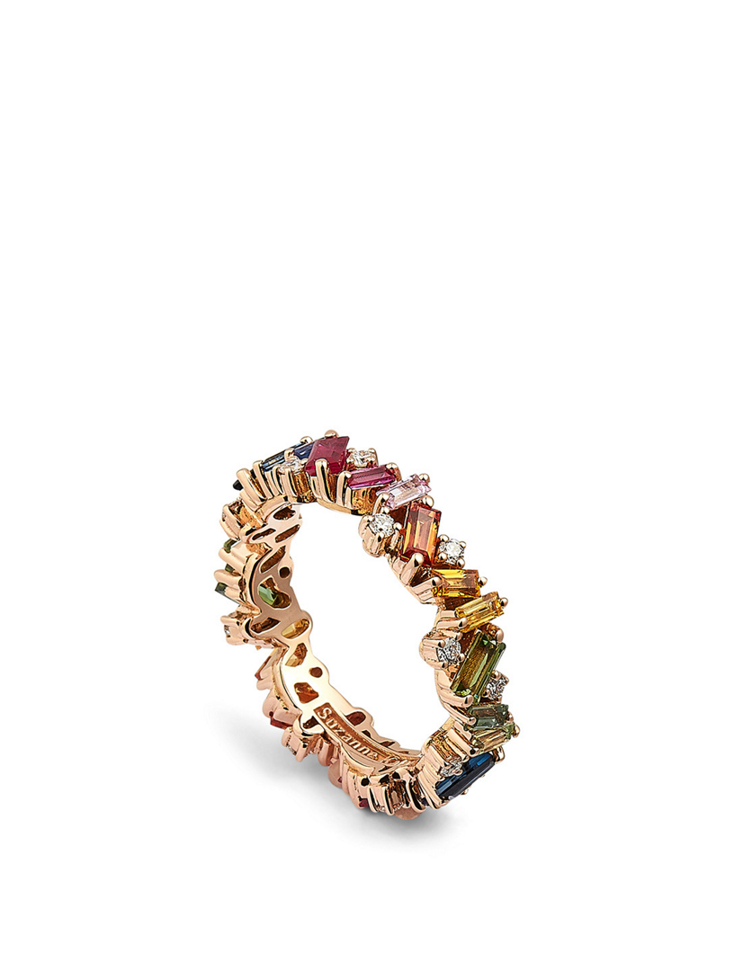 Rainbow Fireworks 18K Rose Gold Frenzy Eternity Band With Sapphire And Diamonds