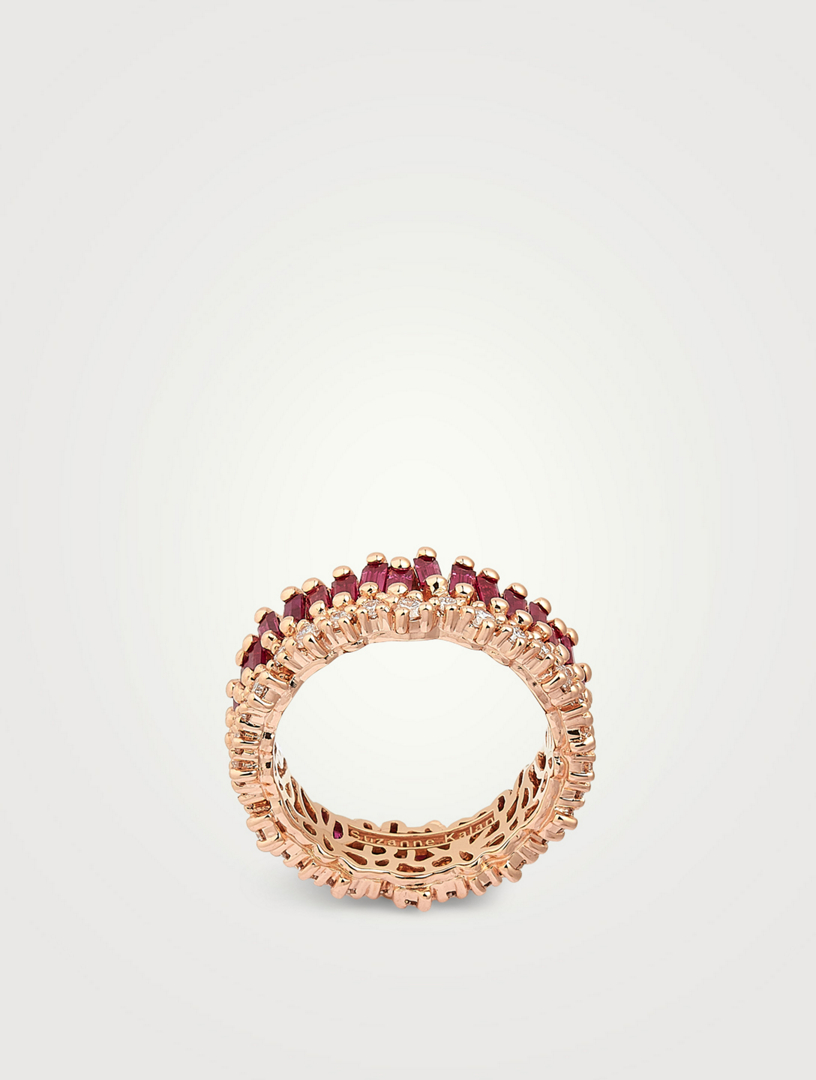 Fireworks 18K Rose Gold Eternity Band With Rubies And Diamonds