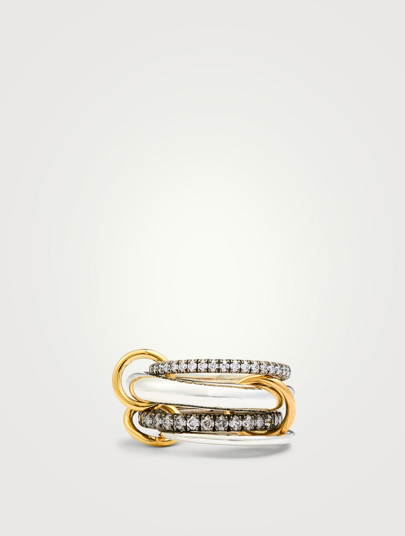 Cassini 18K Gold And Sterling Silver Stacked Ring With Diamonds