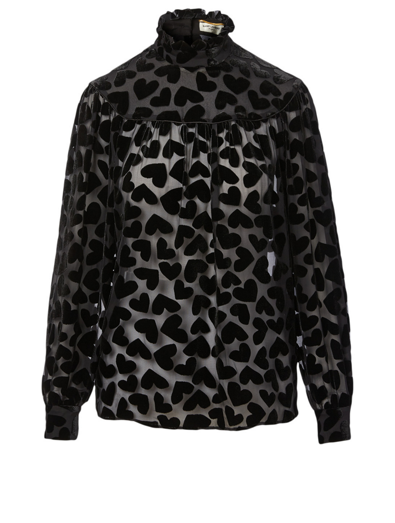 Dévoré Muslin Blouse With Velvet Hearts