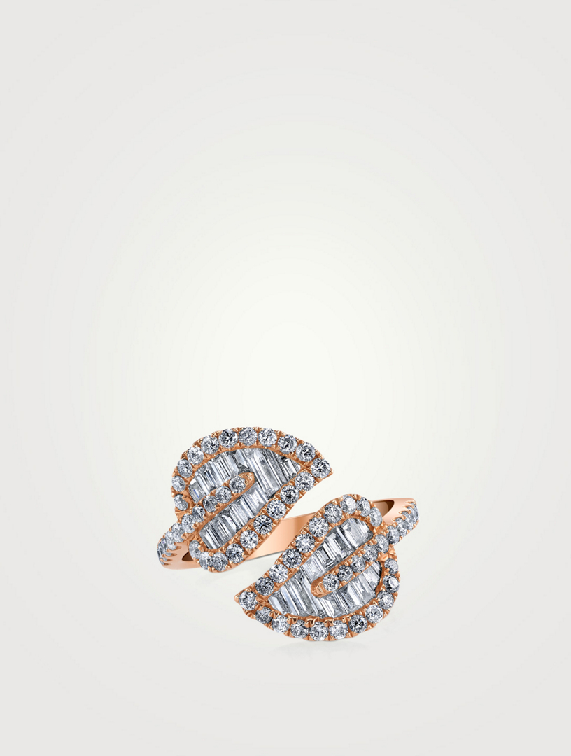 Medium 18K Rose Gold Leaf Ring With Diamonds