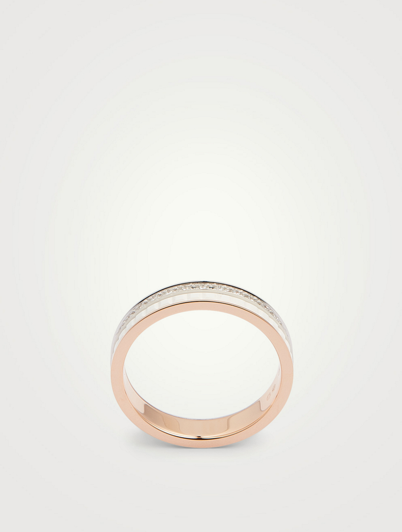White Edition Quatre White And Rose Gold Wedding Band With White Ceramic And Diamonds