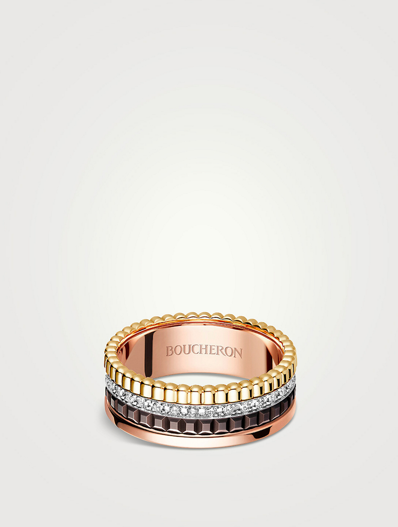 Quatre Classique Gold Ring With Brown PVD And Diamonds