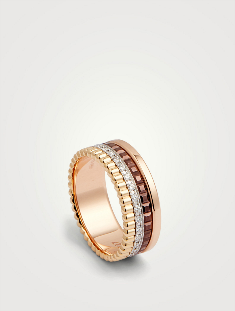 Quatre Classique Gold Ring With Brown PVD And Diamonds