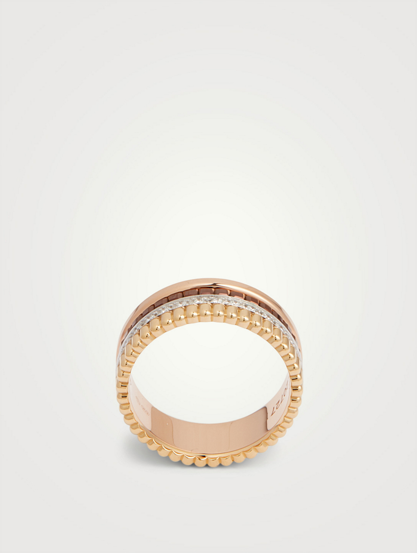 Quatre Classique Gold Ring With Brown PVD And Diamonds