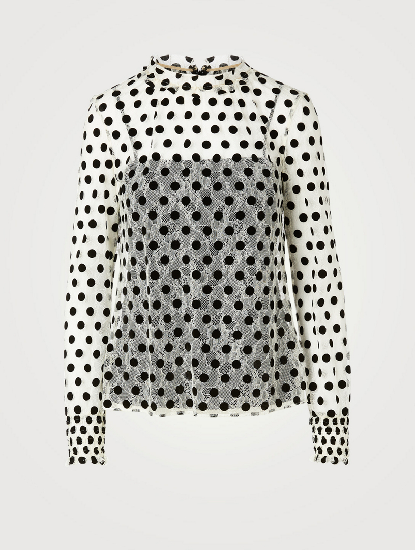 Lace Blouse With Velvet Polka Dots