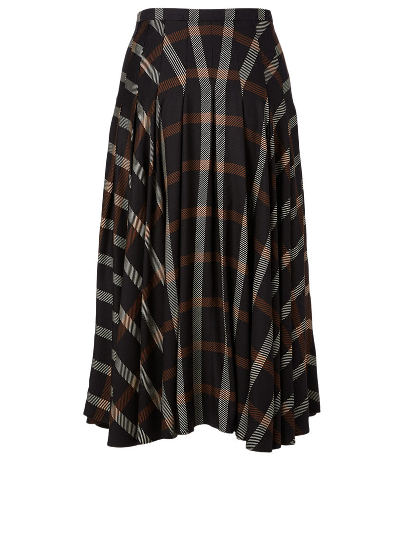 Pleated Midi Skirt Check Print