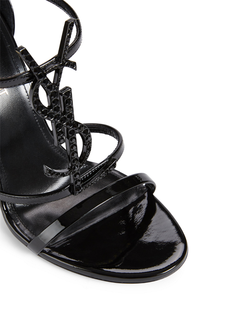 SAINT LAURENT Cassandra Patent Leather Heeled Sandals With