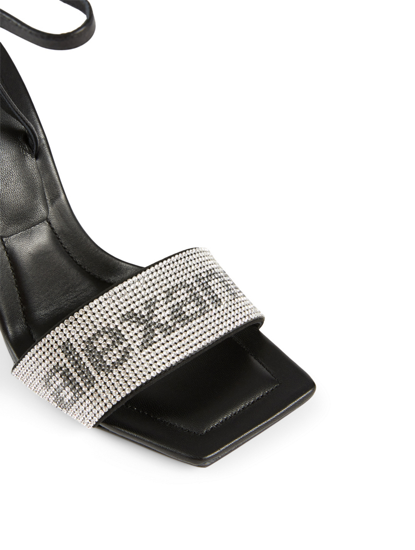ALEXANDER WANG Julie Leather Crystal Logo Heeled Sandals