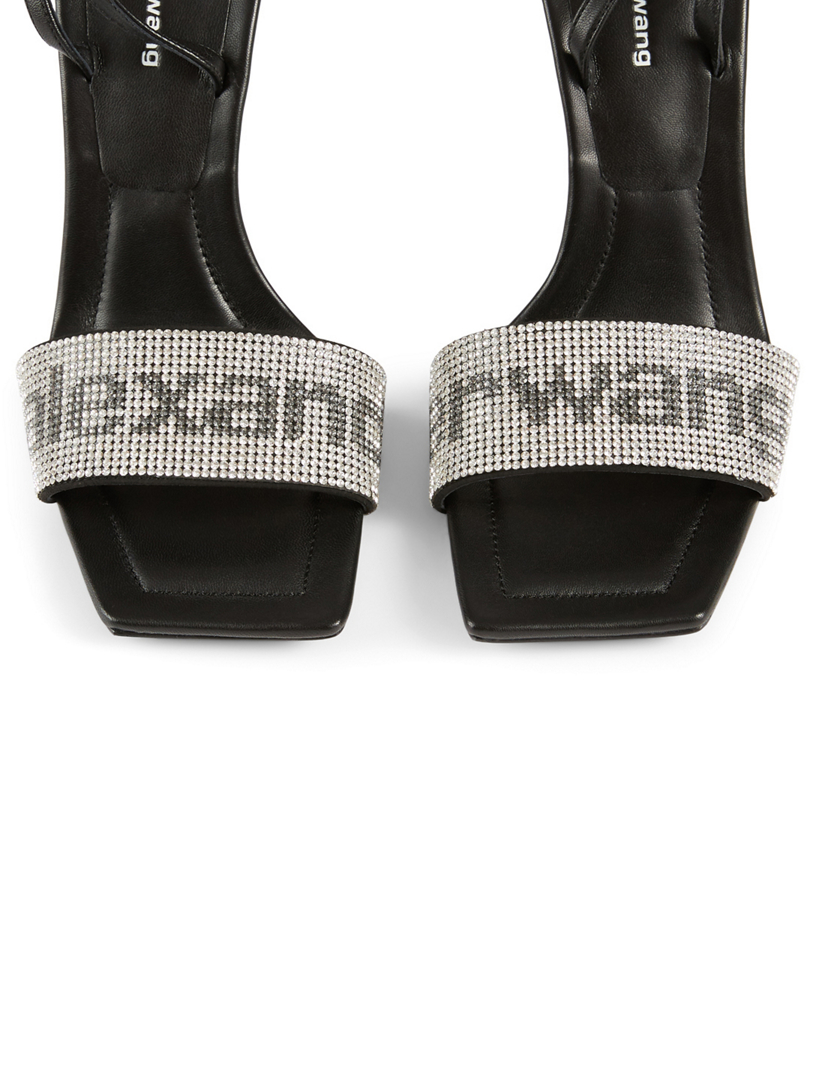 Julie Leather Crystal Logo Heeled Sandals