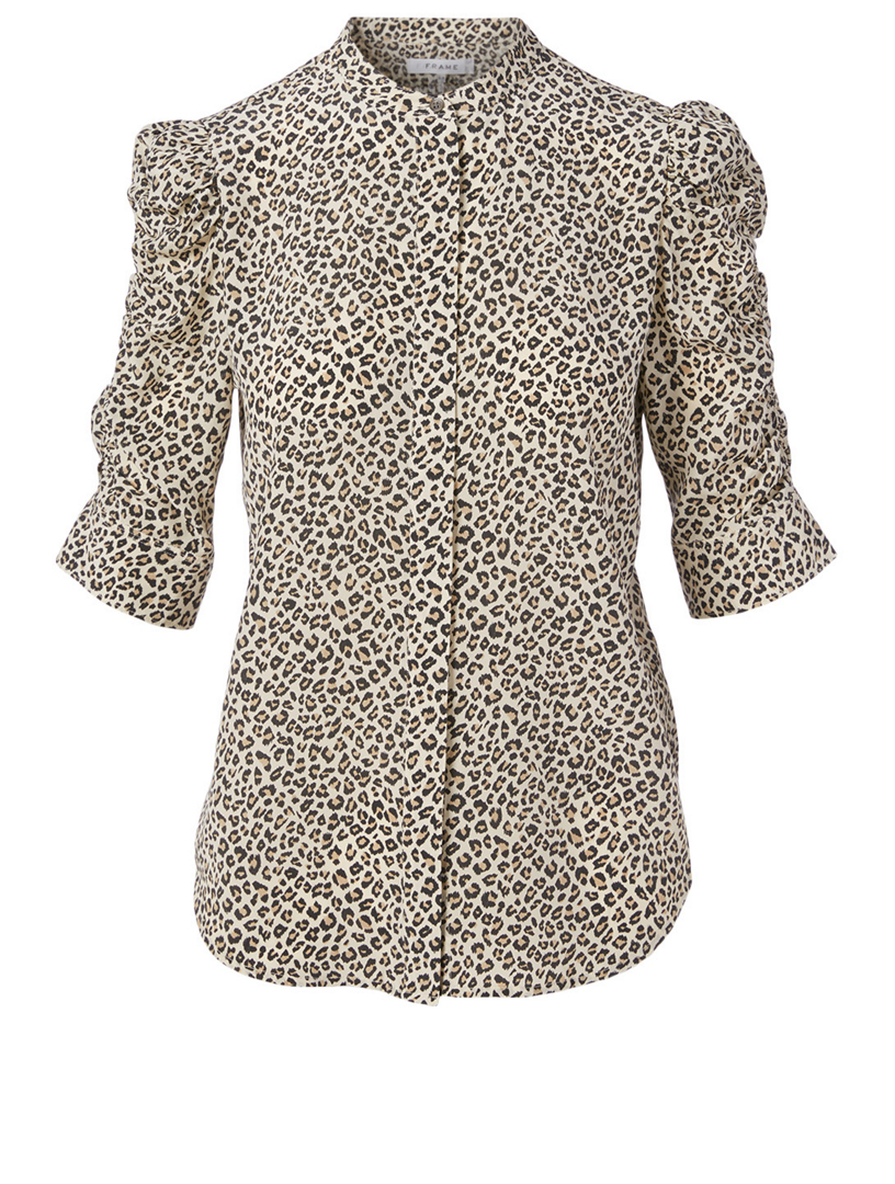 Silk Shirred-Sleeve Shirt