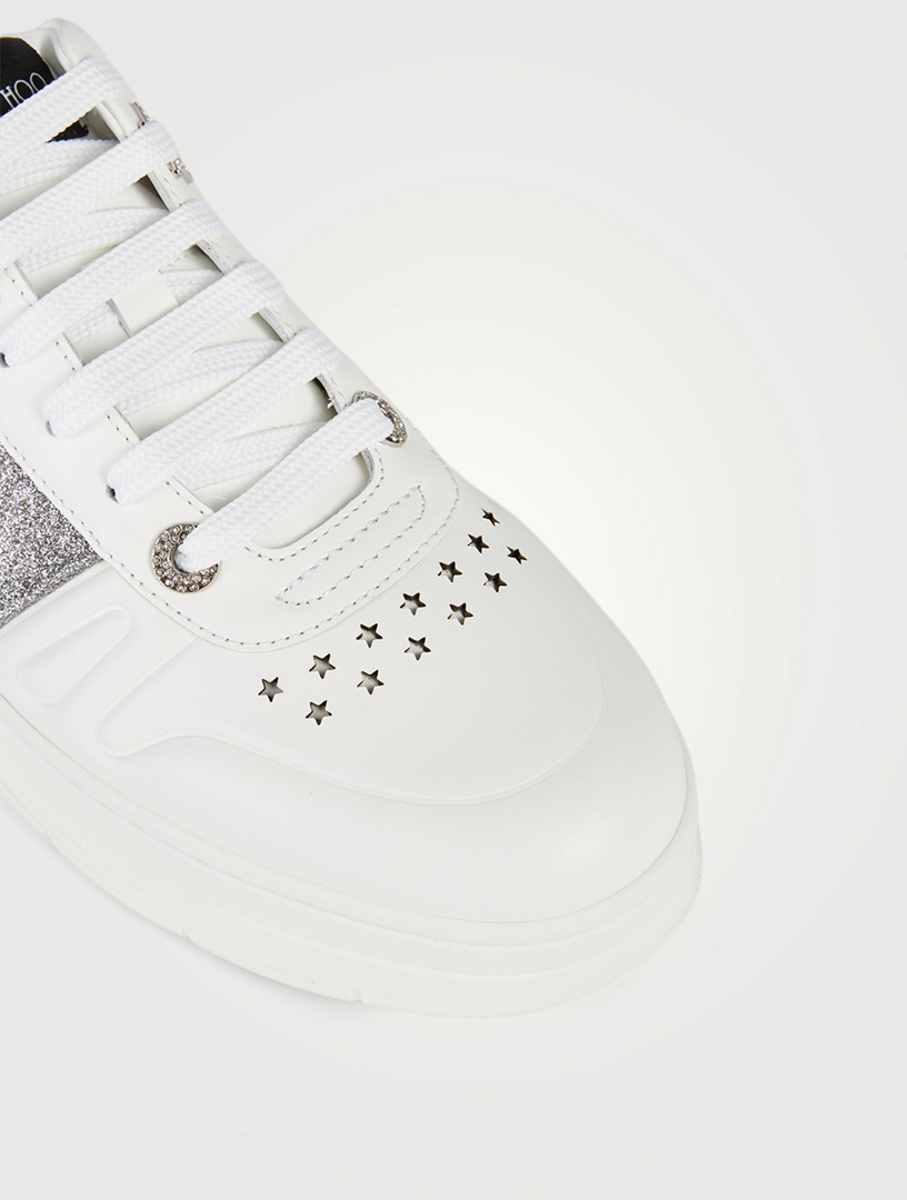 Hawaii/F Leather Sneakers With Glitter Stripe
