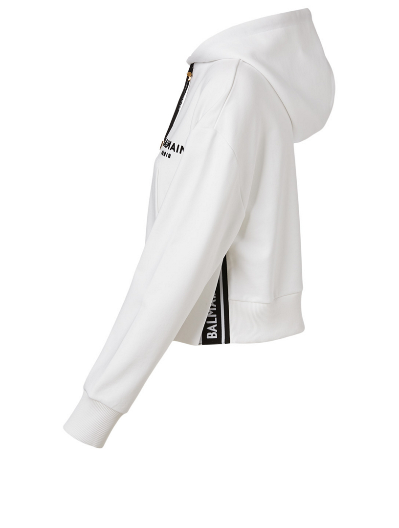 Cotton Flocked Logo Cropped Hoodie