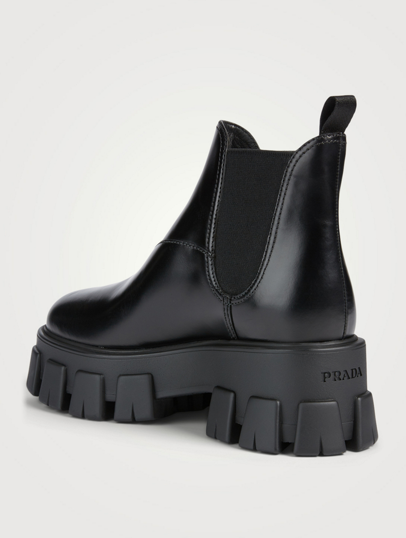 PRADA Monolith Leather Platform Chelsea Boots  Black