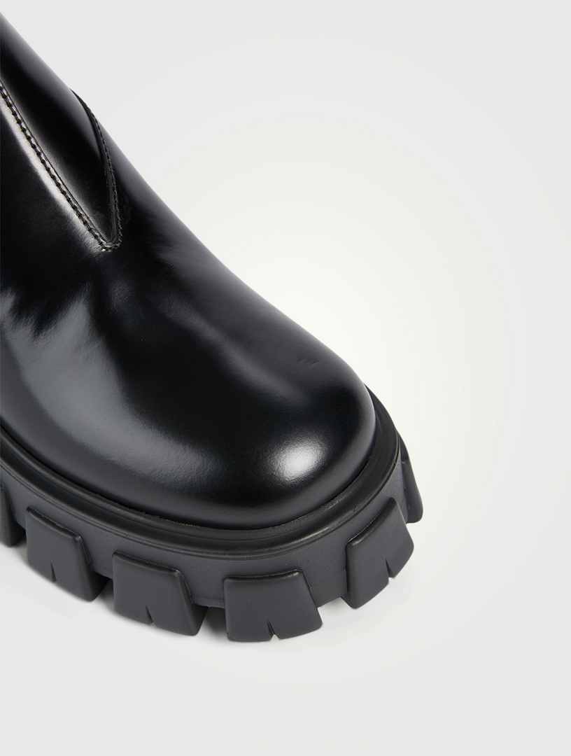 PRADA Monolith Leather Platform Chelsea Boots  Black