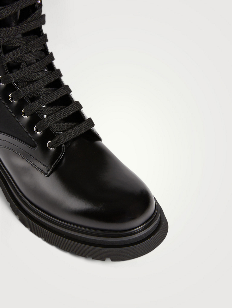 PRADA Leather And Nylon Combat Boots | Holt Renfrew
