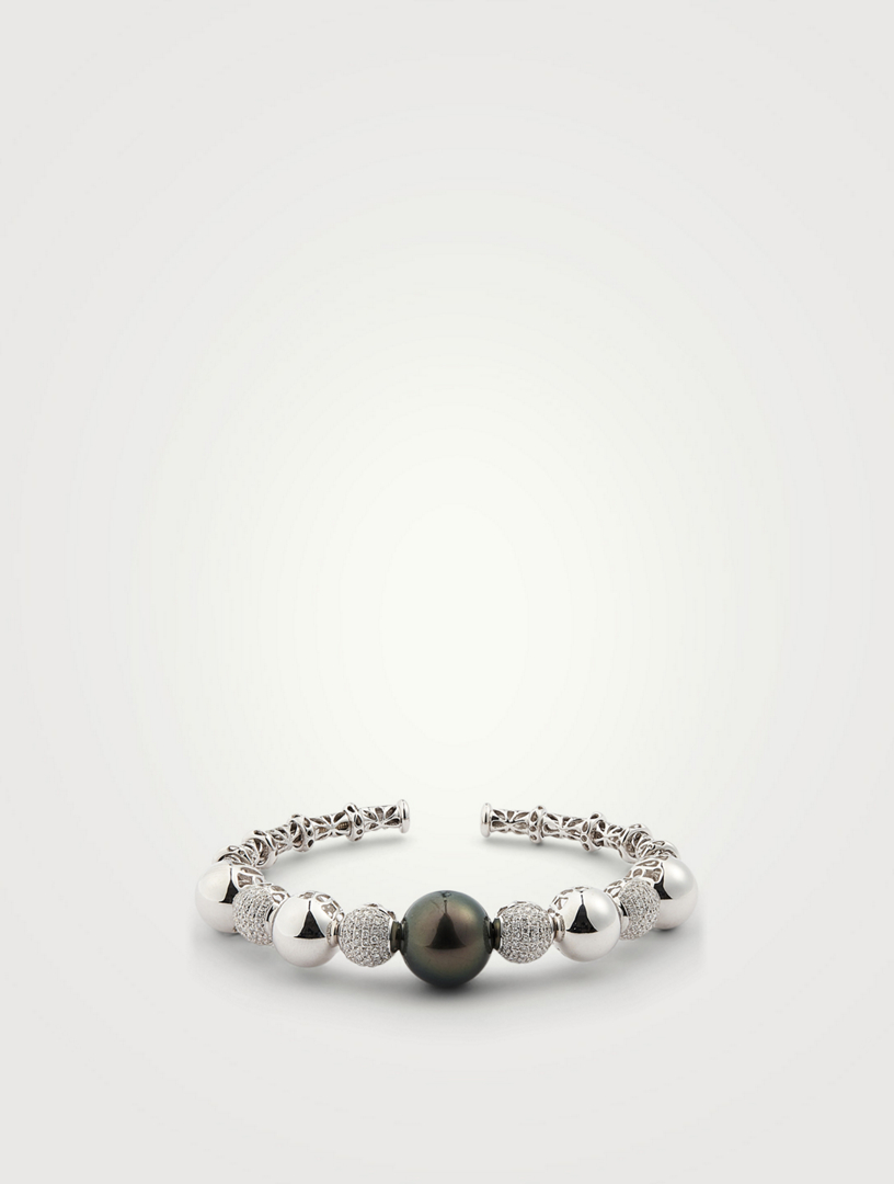 Twilight 18K White Gold Bangle Bracelet With Tahitian Pearl And Diamonds