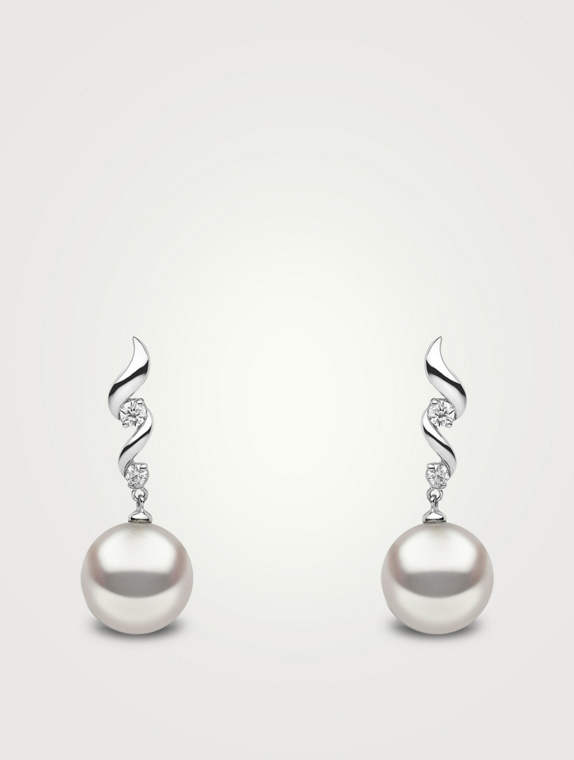 18K White Gold Australian South Sea Pearl Earrings With Diamonds