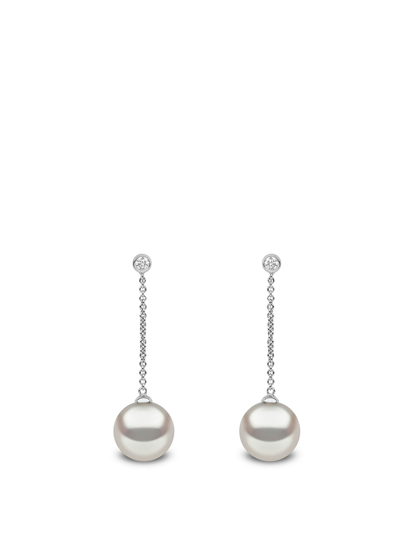 18K White Gold Australian South Sea Pearl Earrings With Diamonds