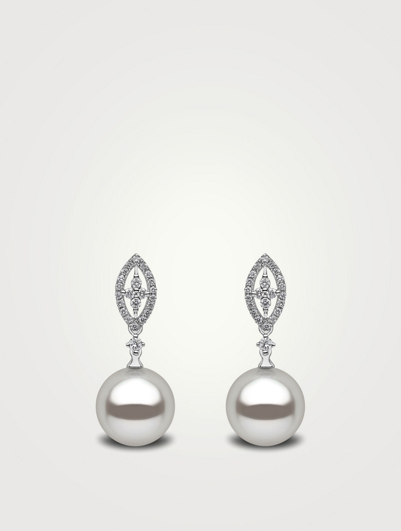 18K White Gold Australian South Sea Pearl Earrings With Diamonds