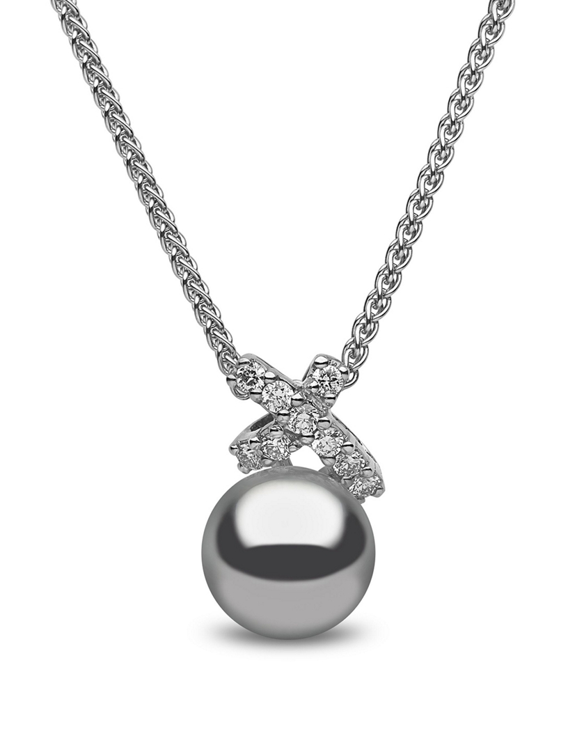 18K White Gold Pendant Necklace With Tahitian Pearl And Diamonds