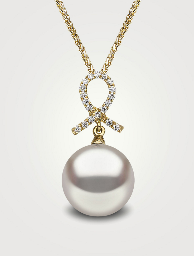 18K Gold Pendant Necklace With Pearl And Diamonds