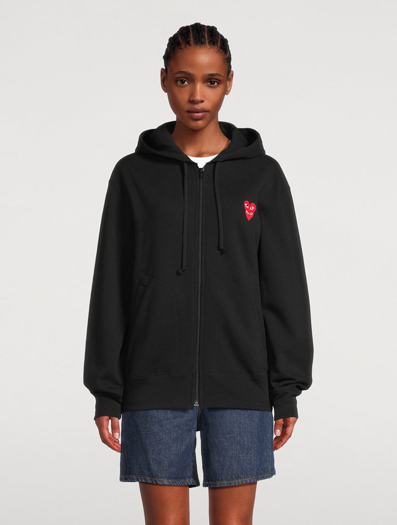 Cotton Zip Hoodie With Overlapping Heart