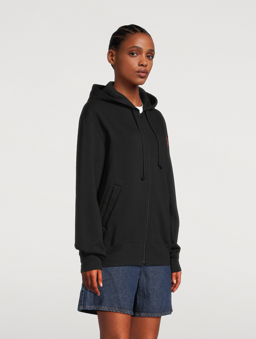 Cotton Zip Hoodie With Overlapping Heart