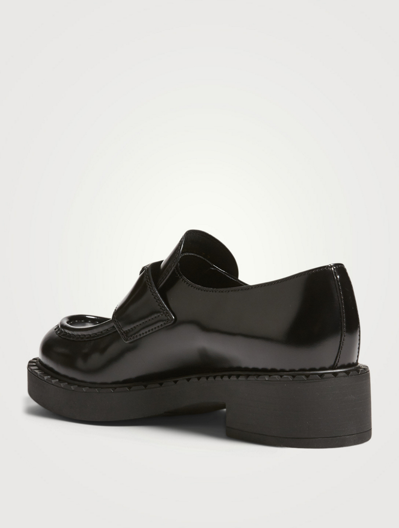 PRADA Chocolate Brushed Leather Loafers | Holt Renfrew