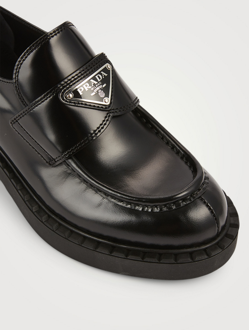 PRADA Chocolate Brushed Leather Loafers