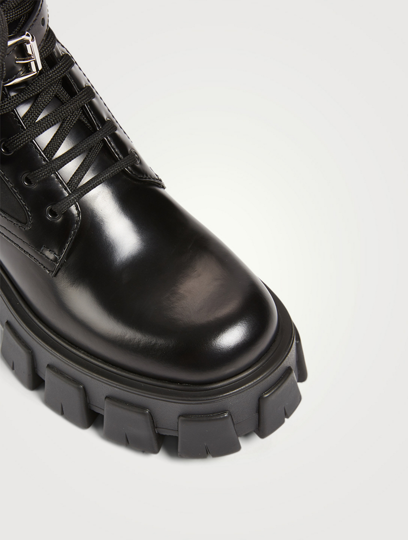 PRADA Monolith Re-Nylon Gabardine And Leather Platform Combat Boots With Logo Pouch  Black