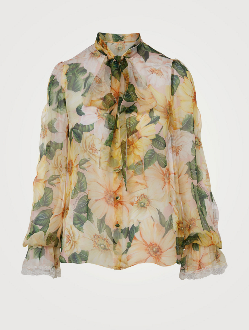 Cherry tie-neck silk chiffon blouse in black - Dolce Gabbana