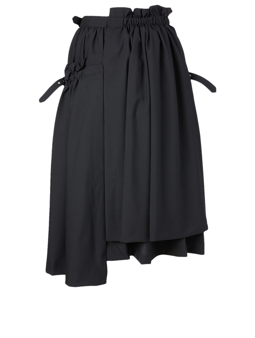 Wool Gathered Midi Skirt With Buckles