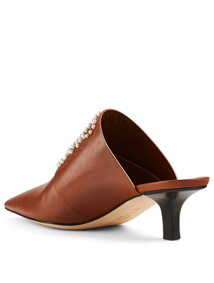 Pointy Leather Mules With Pearl Anagram