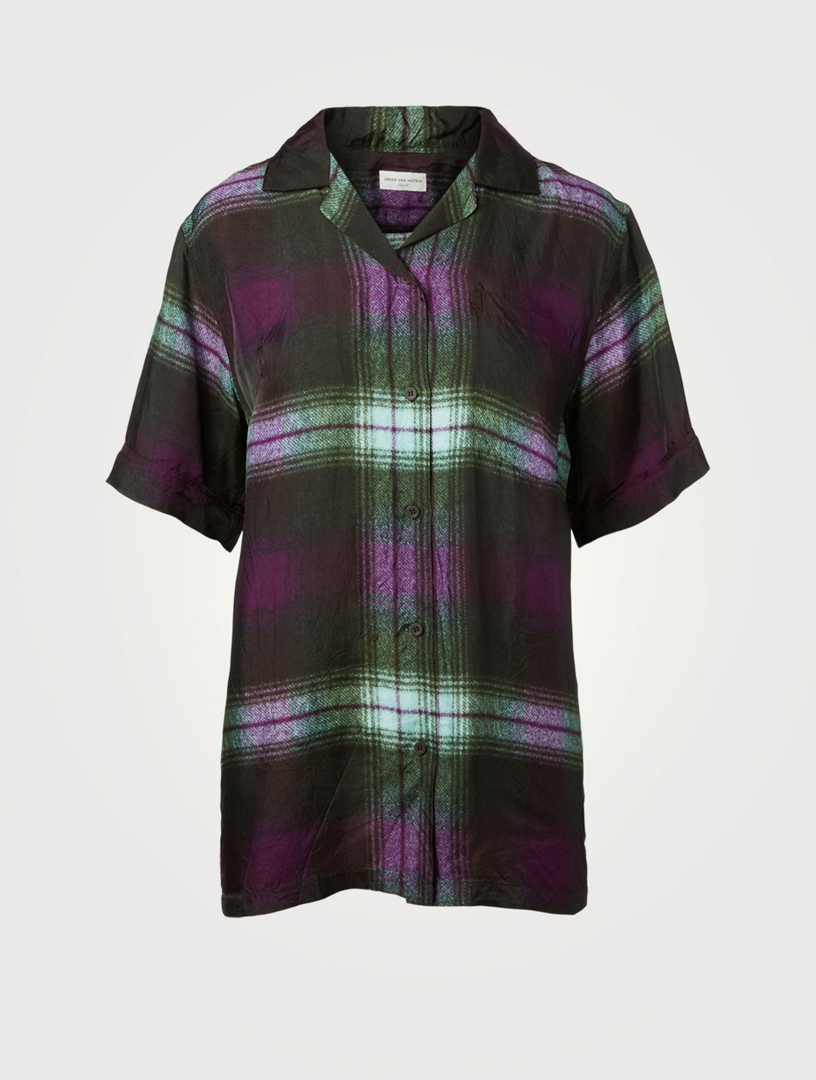 DRIES VAN NOTEN Clive Short-Sleeve Shirt In Plaid Print | Holt Renfrew