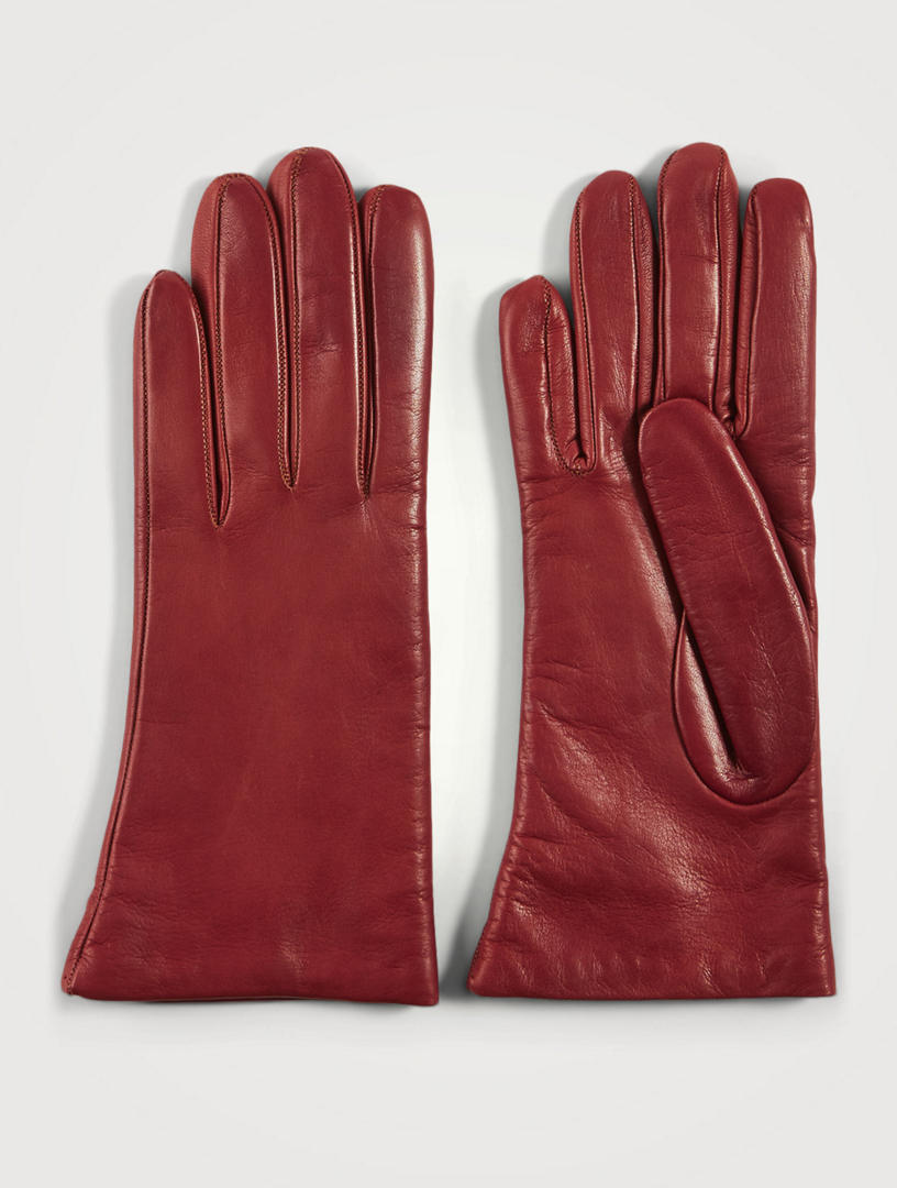 Two-Button Leather Gloves With Cashmere Lining