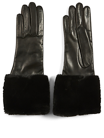 Leather Gloves With Cashmere Lining And Faux Fur Cuffs