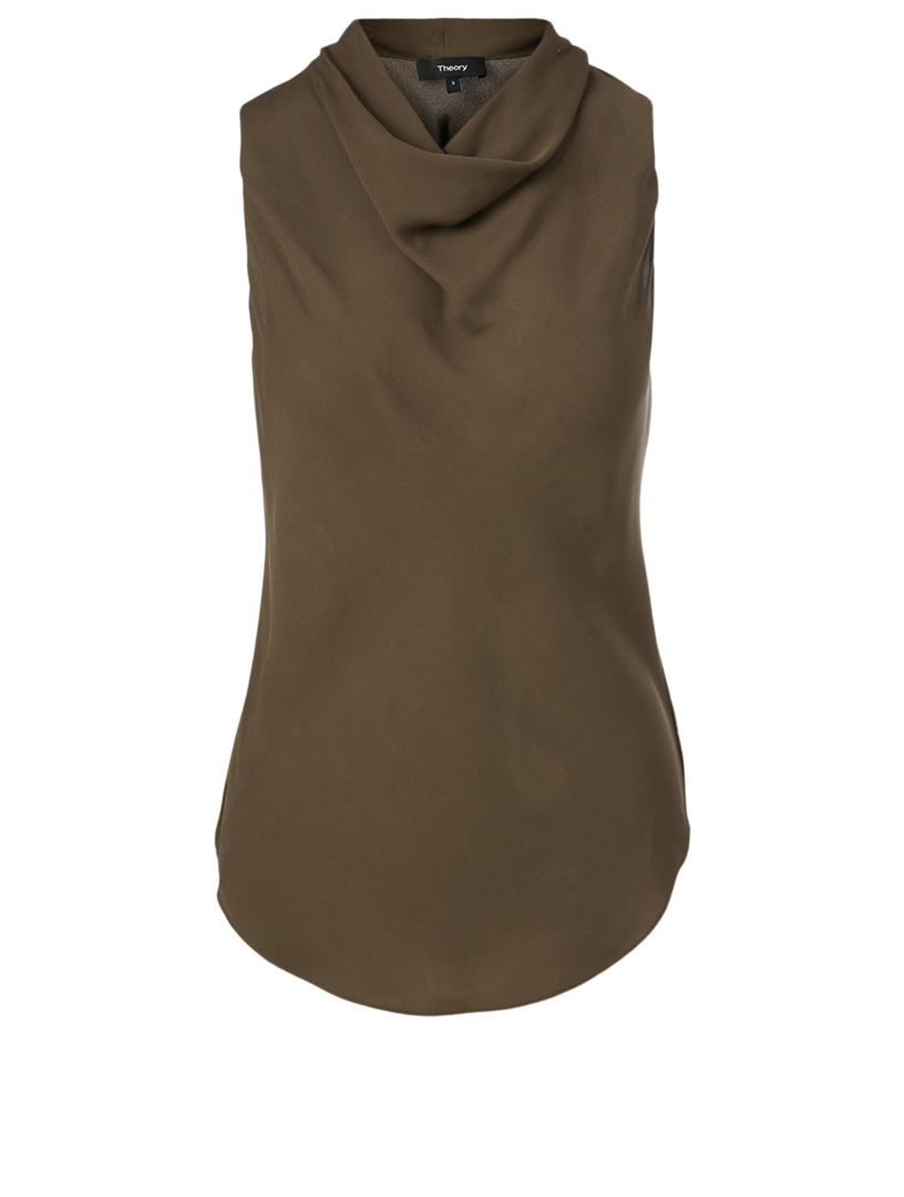 Silk Cowlneck Sleeveless Top