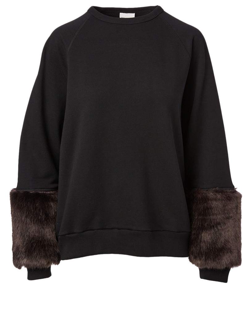 Faux fur sleeve on sale sweatshirt