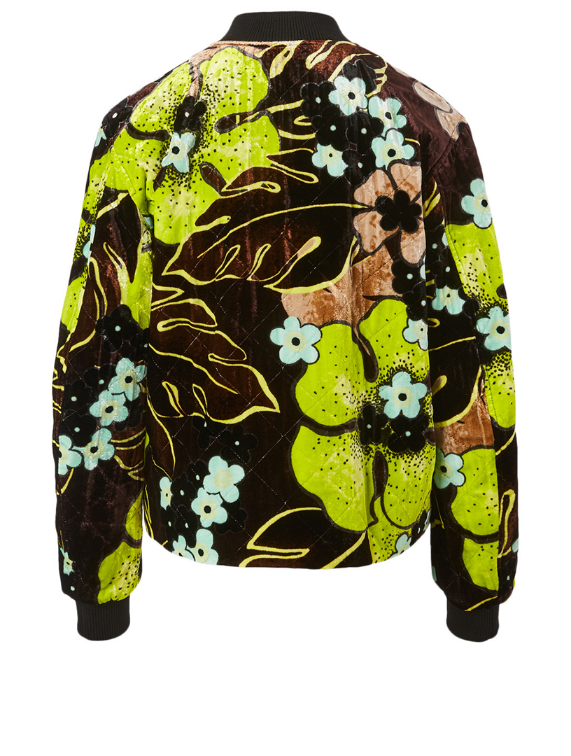 Velvet Quilted Blouson Jacket Floral Print